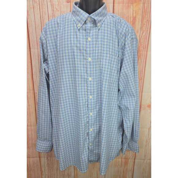 Peter Millar Mens Button-Down Shirt XXL Cotton Blend Blue-Tan Plaid - Picture 1 of 7